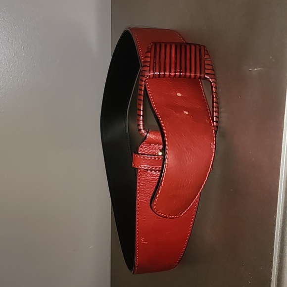 PELLATERI MADE IN ITALY REAL LEATHER DARK RED WIDE WAISTED EUC BELT SIZE LARGE main image 7